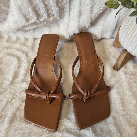 Mango MNG Strappy Brown Leather Sandals Kitten Heels Square Toe Sz 8.5 US, 39 EU - Picture 11 of 13